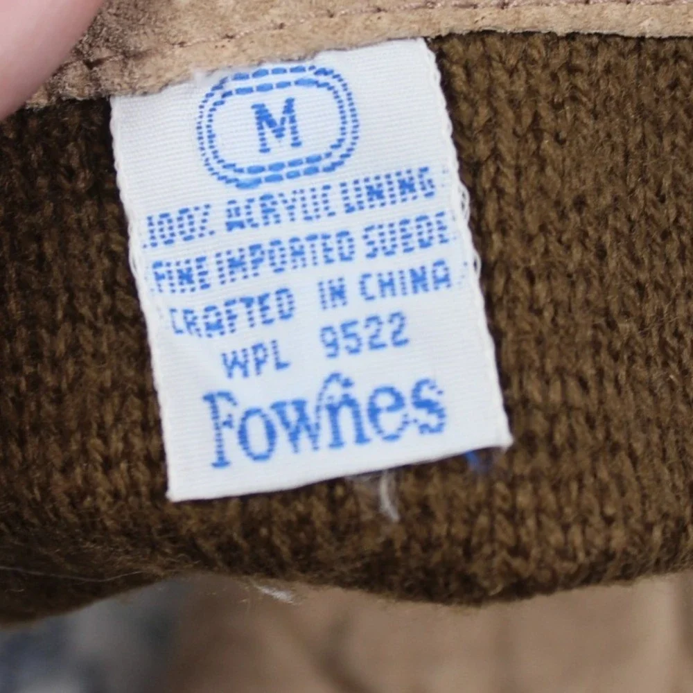 Fownes Womens Tan Suede Gloves Med‎ Acrylic Lined Camel Vintage Style WPL 9522